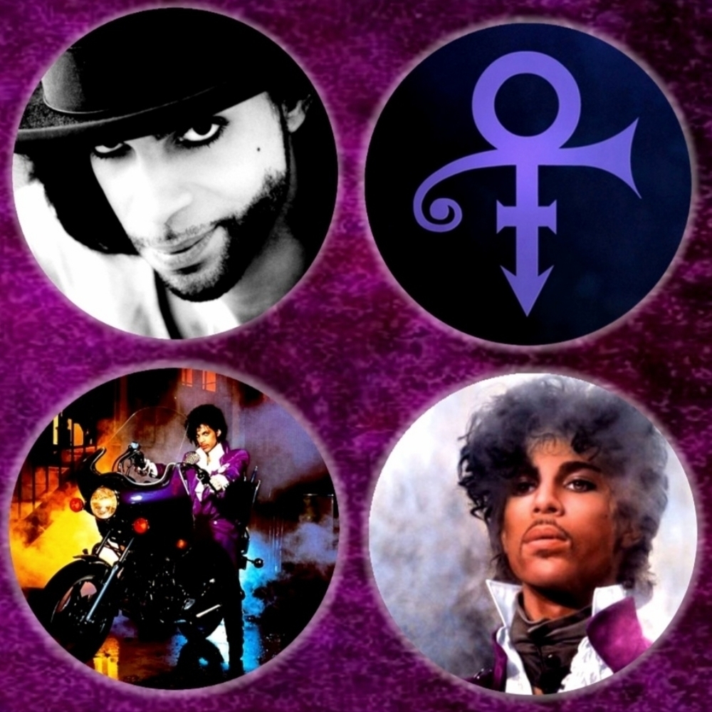 Prince 4PC Button Pin Set Let's Go Crazy Purple Rain 80's Music Jewelry